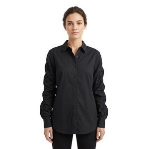 Chico's Black Button Down Ruched Sleeve Shirt Size 8